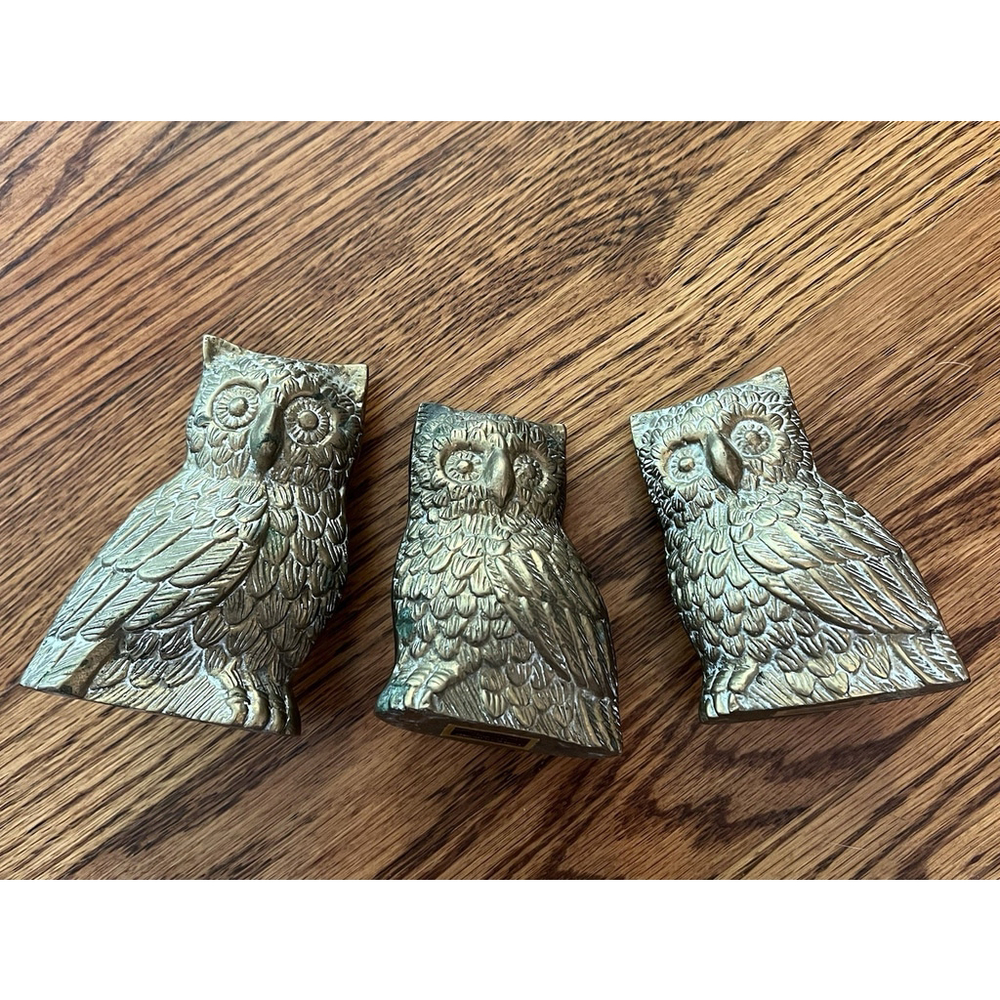 Vintage Set Of 3 Brass Owl Figurines International Imports Handmade In Korea